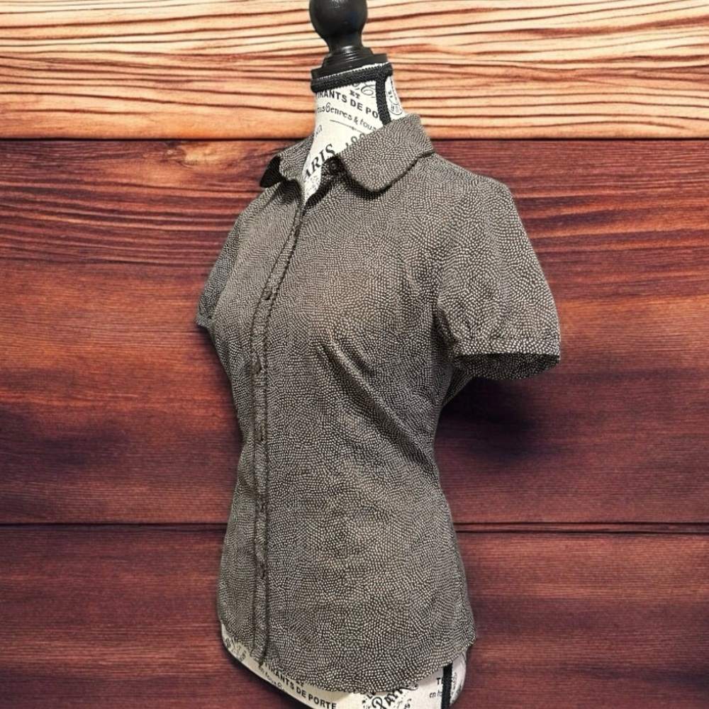 LOFT Short Sleeve Button Down size 6-Brown - Picture 2 of 12
